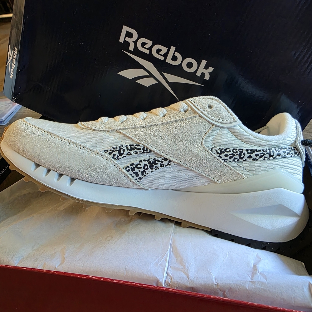 Reebok Cream and Leopard Print Sneakers